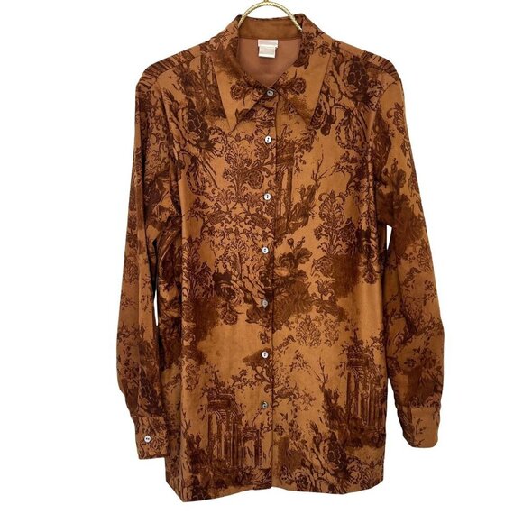 Soft Surroundings Floral Printed Shacket Shirt Button Down Ladies MED Brown - Picture 1 of 7